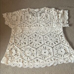 POL Crocheted Cream Lace Overlay Top